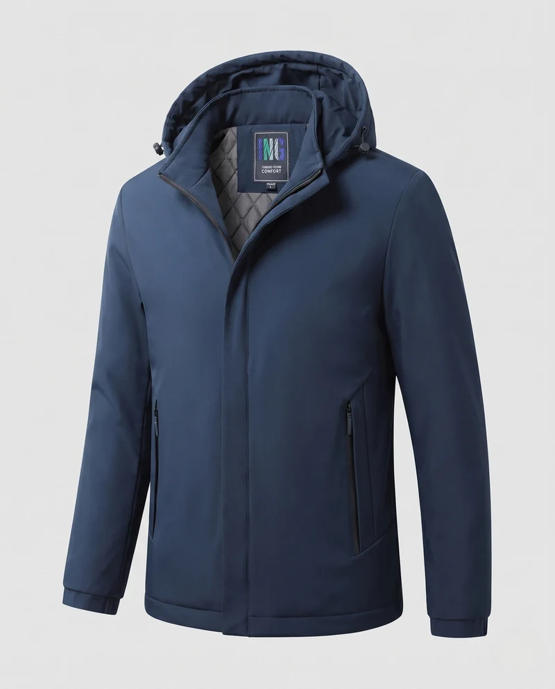 Herren Wasserabweisende Softshell‑Übergangsjacke mit gesteppter Thermoinnenfütterung und Kapuze Nord Taschen
