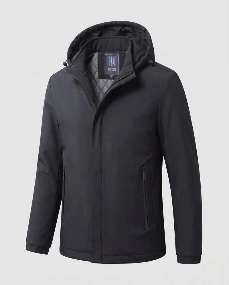 Herren Wasserabweisende Softshell‑Übergangsjacke mit gesteppter Thermoinnenfütterung und Kapuze Nord Taschen