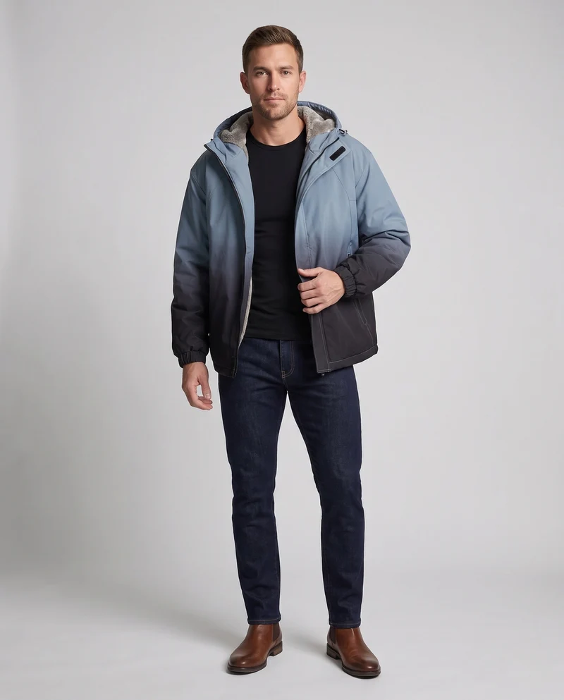 Herren Wasserabweisende Kapuzenjacke mit Ombré-Design & kuscheligem Teddy‑Futter Nord Taschen