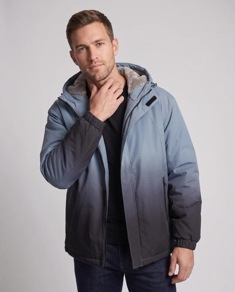 Herren Wasserabweisende Kapuzenjacke mit Ombré-Design & kuscheligem Teddy‑Futter Nord Taschen