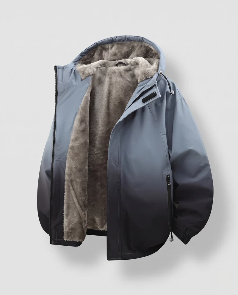 Herren Wasserabweisende Kapuzenjacke mit Ombré-Design & kuscheligem Teddy‑Futter Nord Taschen