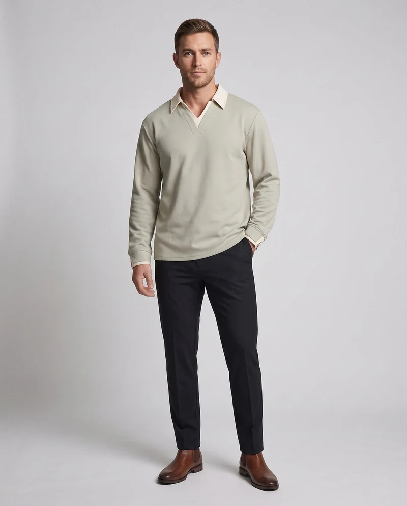 Herren Warmer Thermo-Pullover mit Hemdkragen und V‑Ausschnitt Nord Taschen