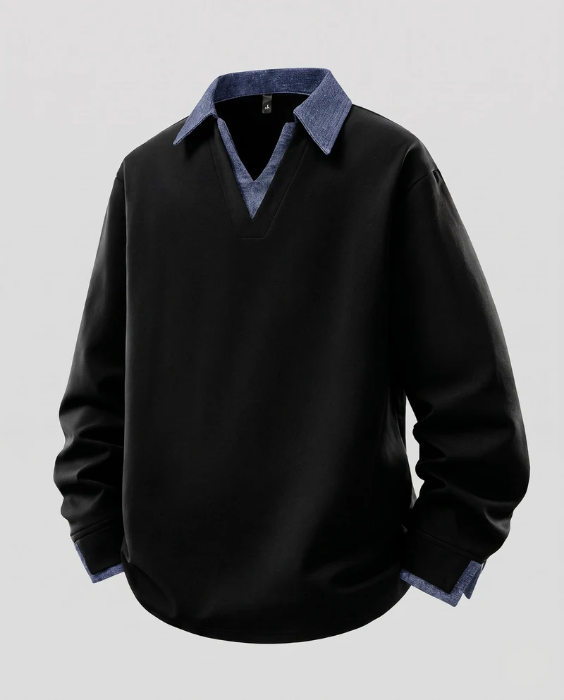 Herren Warmer Thermo-Pullover mit Hemdkragen und V‑Ausschnitt Nord Taschen