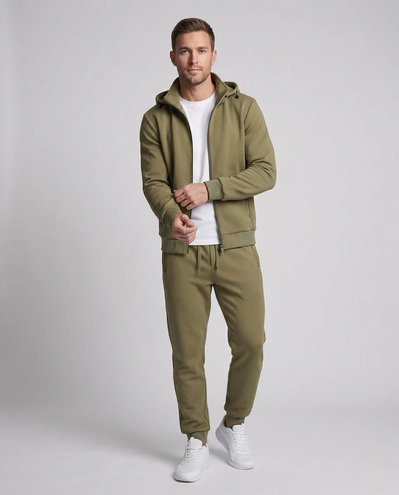 Herren Warmes gefüttertes Trainingsset mit Kapuzen‑Zipjacke & konischer Fleece-Jogginghose Nord Taschen