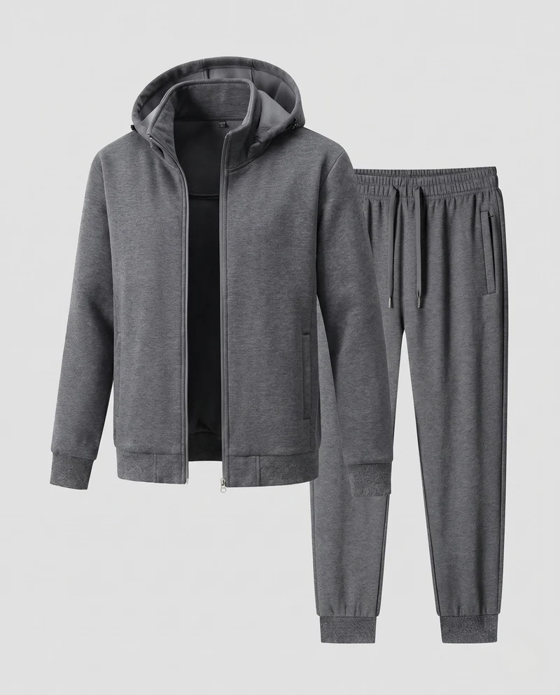 Herren Warmes gefüttertes Trainingsset mit Kapuzen‑Zipjacke & konischer Fleece-Jogginghose Nord Taschen