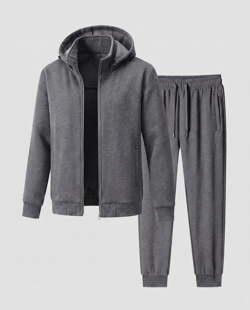 Herren Warmes gefüttertes Trainingsset mit Kapuzen‑Zipjacke & konischer Fleece-Jogginghose Nord Taschen