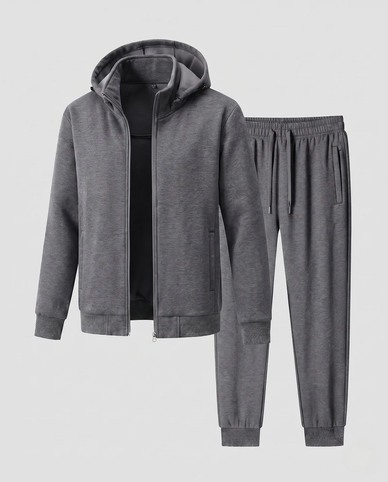 Herren Warmes gefüttertes Trainingsset mit Kapuzen‑Zipjacke & konischer Fleece-Jogginghose Nord Taschen