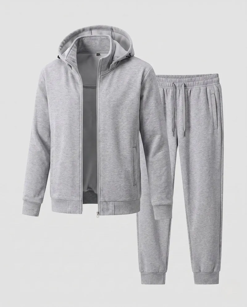 Herren Warmes gefüttertes Trainingsset mit Kapuzen‑Zipjacke & konischer Fleece-Jogginghose Nord Taschen