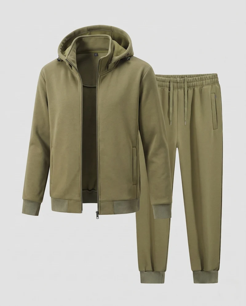 Herren Warmes gefüttertes Trainingsset mit Kapuzen‑Zipjacke & konischer Fleece-Jogginghose Nord Taschen