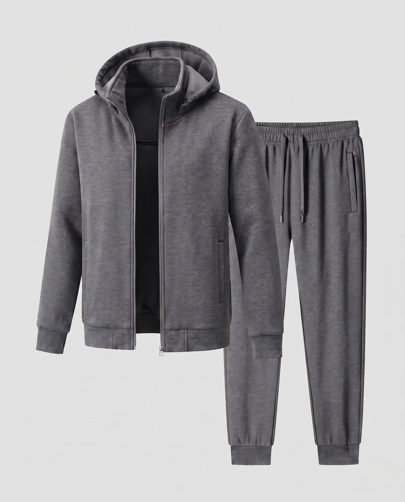 Herren Warmes gefüttertes Trainingsset mit Kapuzen‑Zipjacke & konischer Fleece-Jogginghose Nord Taschen
