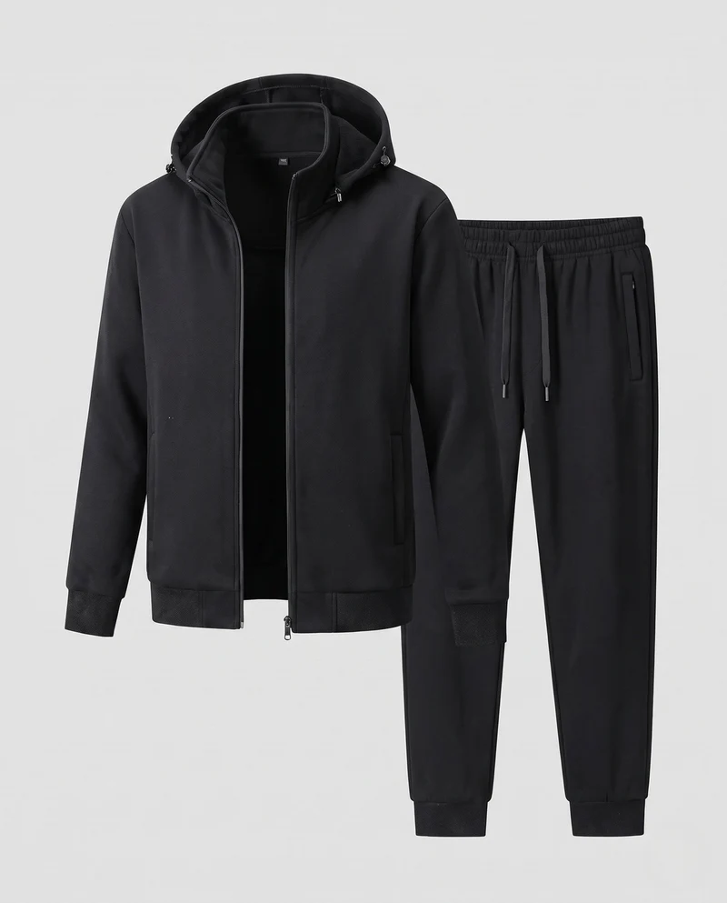 Herren Warmes gefüttertes Trainingsset mit Kapuzen‑Zipjacke & konischer Fleece-Jogginghose Nord Taschen