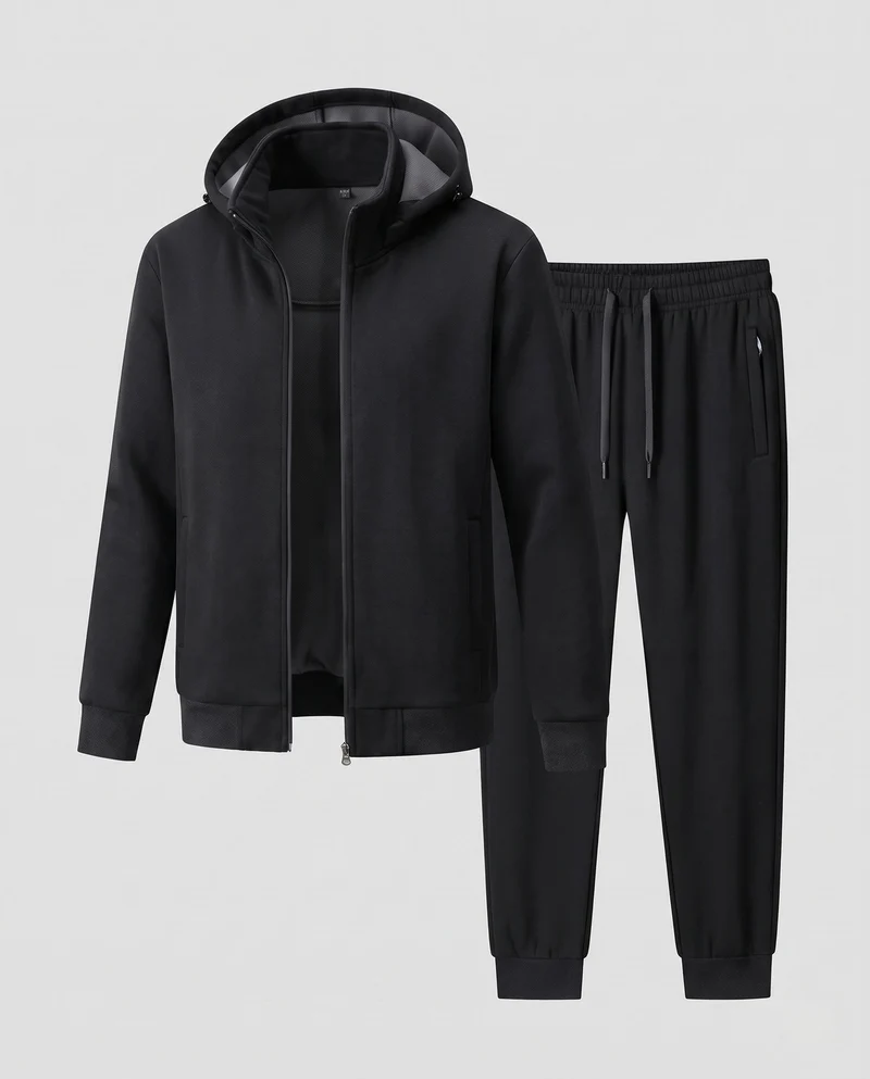 Herren Warmes gefüttertes Trainingsset mit Kapuzen‑Zipjacke & konischer Fleece-Jogginghose Nord Taschen