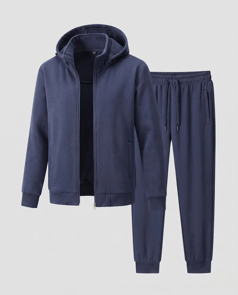 Herren Warmes gefüttertes Trainingsset mit Kapuzen‑Zipjacke & konischer Fleece-Jogginghose Nord Taschen