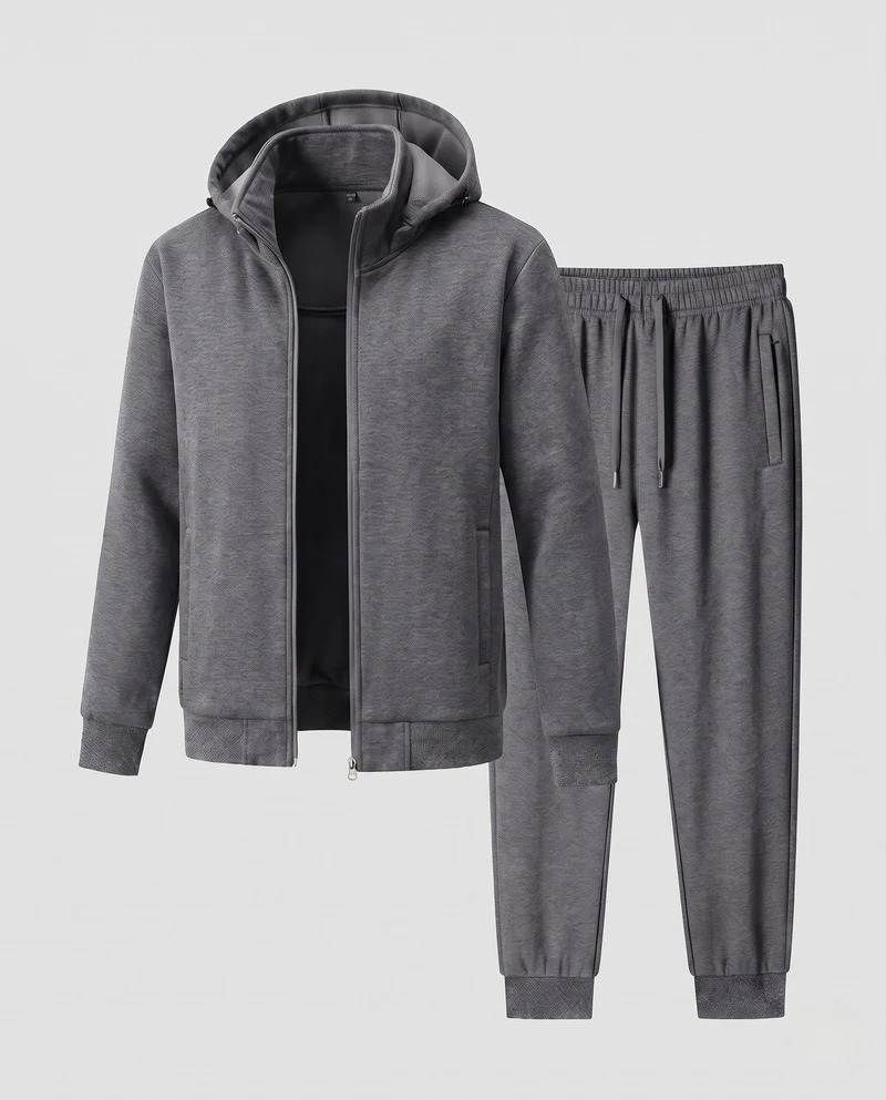Herren Warmes gefüttertes Trainingsset mit Kapuzen‑Zipjacke & konischer Fleece-Jogginghose Nord Taschen