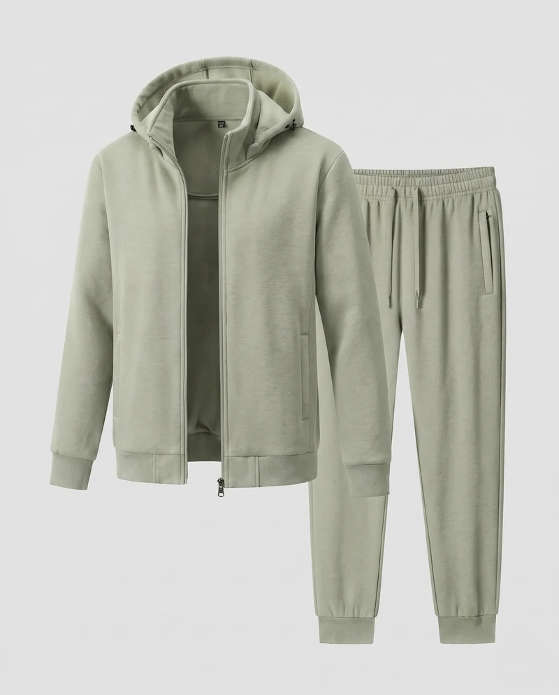 Herren Warmes gefüttertes Trainingsset mit Kapuzen‑Zipjacke & konischer Fleece-Jogginghose Nord Taschen
