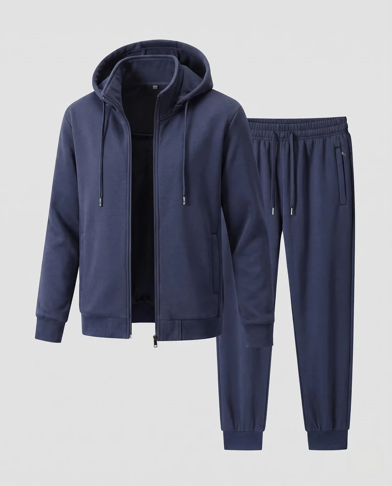 Herren Warmes gefüttertes Trainingsset mit Kapuzen‑Zipjacke & konischer Fleece-Jogginghose Nord Taschen