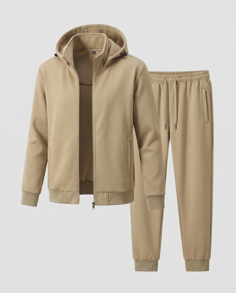 Herren Warmes gefüttertes Trainingsset mit Kapuzen‑Zipjacke & konischer Fleece-Jogginghose Nord Taschen