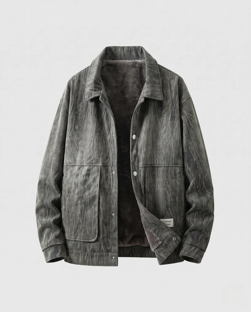 Herren Vintage-Optik Kord-Überhemd mit Sherpa-Innenfutter & aufgesetzten Taschen Nord Taschen