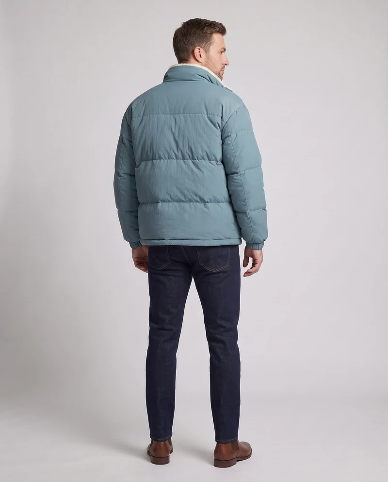 Herren Wärmeisolierende Steppjacke mit Teddyinnenfutter, hohem Kragen und verdecktem Reißverschluss Nord Taschen