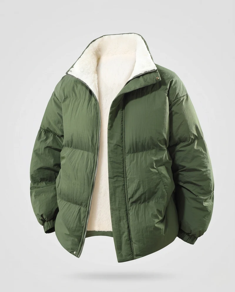 Herren Wärmeisolierende Steppjacke mit Teddyinnenfutter, hohem Kragen und verdecktem Reißverschluss Nord Taschen