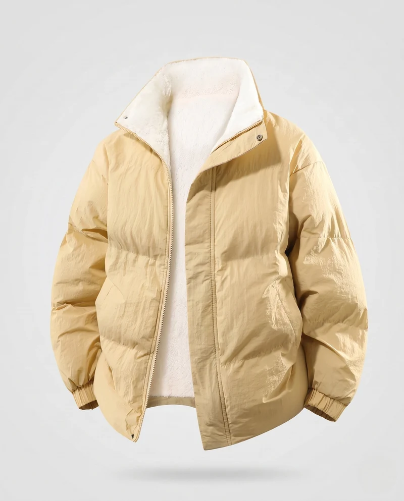 Herren Wärmeisolierende Steppjacke mit Teddyinnenfutter, hohem Kragen und verdecktem Reißverschluss Nord Taschen