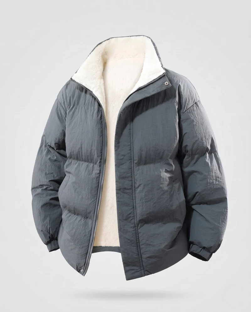 Herren Wärmeisolierende Steppjacke mit Teddyinnenfutter, hohem Kragen und verdecktem Reißverschluss Nord Taschen