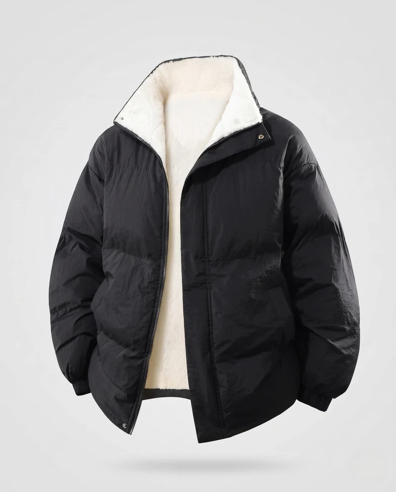Herren Wärmeisolierende Steppjacke mit Teddyinnenfutter, hohem Kragen und verdecktem Reißverschluss Nord Taschen
