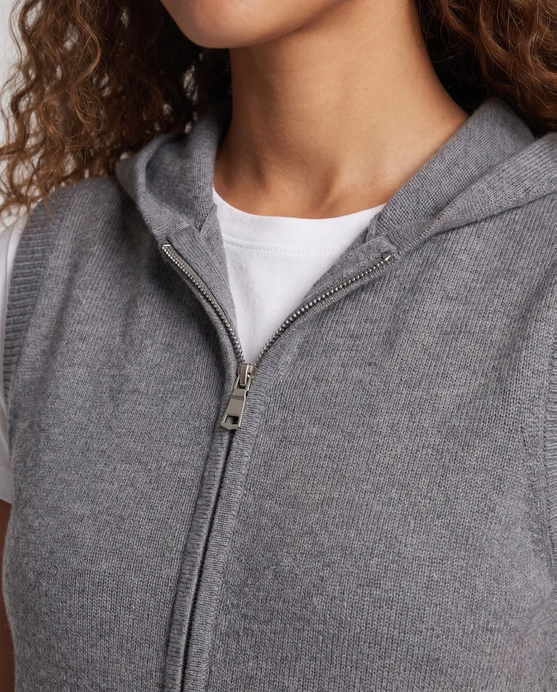 Damen Ärmellose Strickweste mit Kapuze und Reißverschluss Nord Taschen