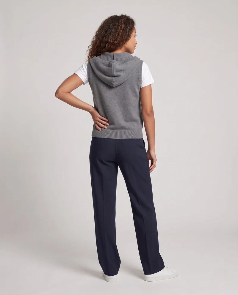 Damen Ärmellose Strickweste mit Kapuze und Reißverschluss Nord Taschen