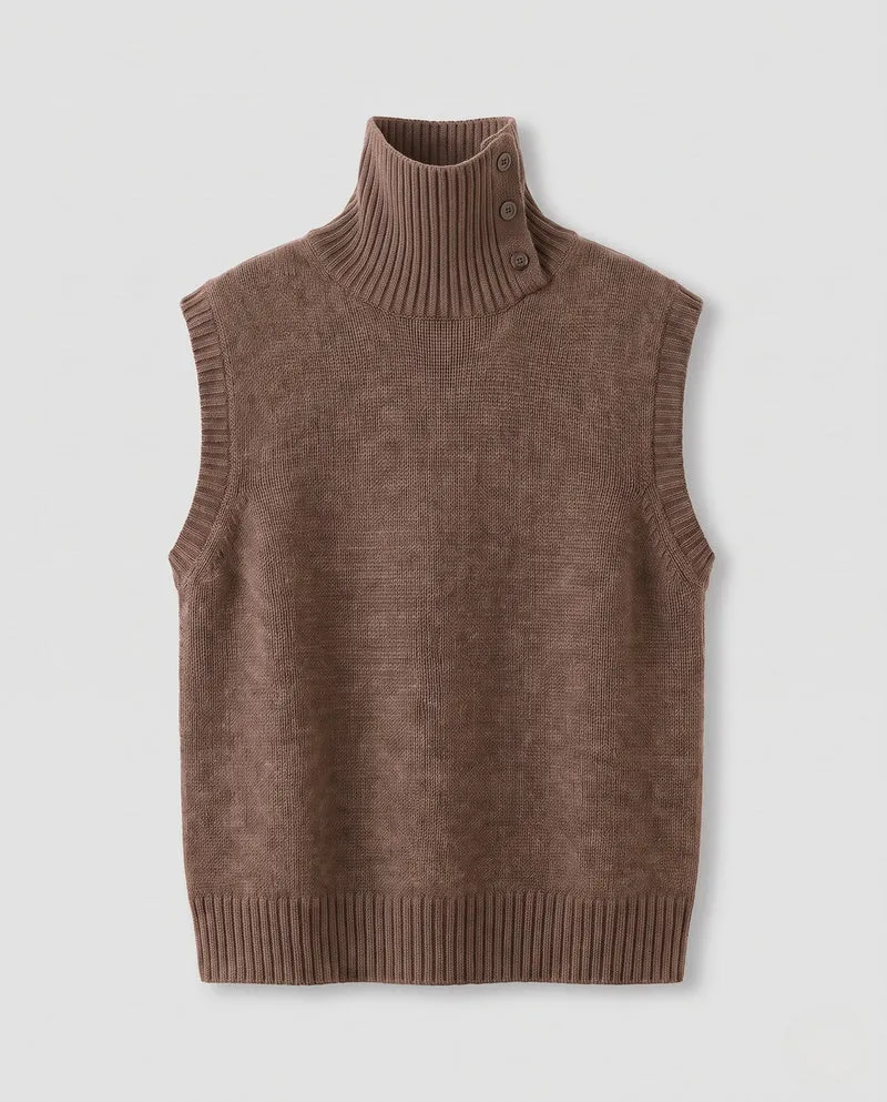 Damen Ärmellose Strickweste mit hohem Stehkragen und dekorativer Knopfblende Nord Taschen