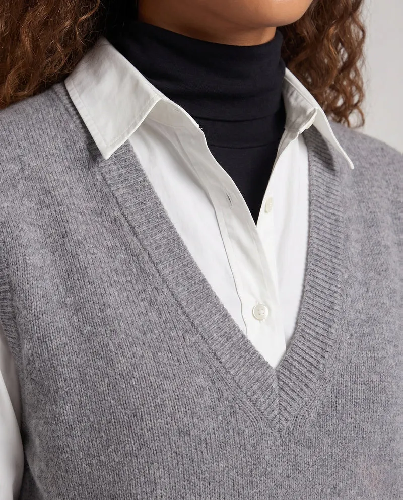 Damen Ärmellose Mohair‑Optik Longweste mit tiefem V‑Ausschnitt und weichem Fall Nord Taschen
