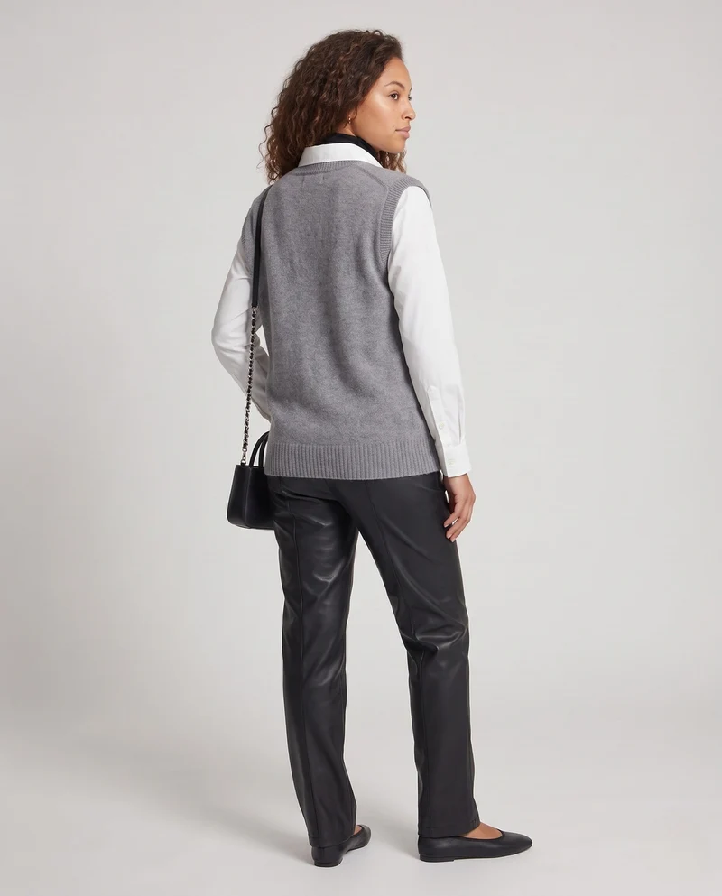 Damen Ärmellose Mohair‑Optik Longweste mit tiefem V‑Ausschnitt und weichem Fall Nord Taschen