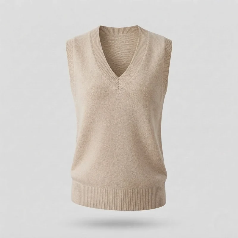 Damen Ärmellose Mohair‑Optik Longweste mit tiefem V‑Ausschnitt und weichem Fall Nord Taschen