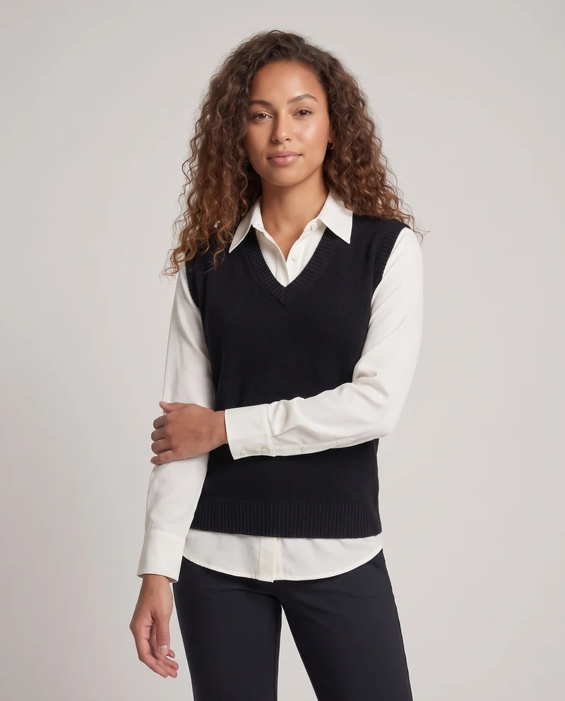Damen Ärmellose leicht ausgestellte Feinstrickweste mit V‑Ausschnitt und kuscheliger Mohair‑Optik Nord Taschen