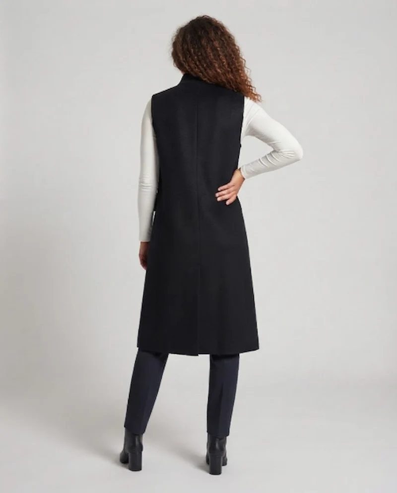 Damen Ärmellose lange Wollmix‑Weste mit Stehkragen und Zierknopfleiste Nord Taschen