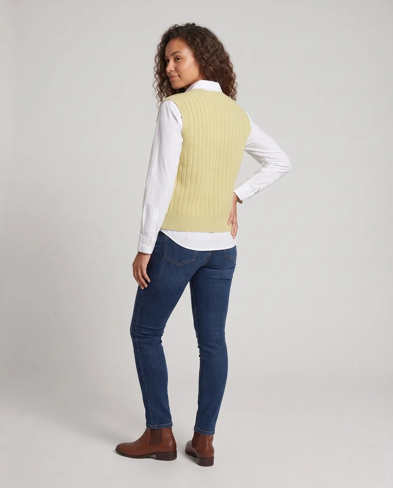 Damen Ärmellose Feinstrickweste mit V-Ausschnitt, feiner Rippenstruktur und kastiger Silhouette Nord Taschen