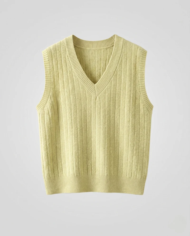 Damen Ärmellose Feinstrickweste mit V-Ausschnitt, feiner Rippenstruktur und kastiger Silhouette Nord Taschen