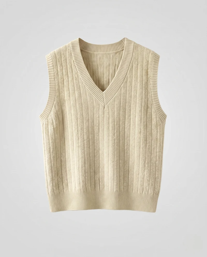 Damen Ärmellose Feinstrickweste mit V-Ausschnitt, feiner Rippenstruktur und kastiger Silhouette Nord Taschen