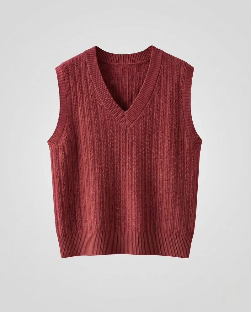 Damen Ärmellose Feinstrickweste mit V-Ausschnitt, feiner Rippenstruktur und kastiger Silhouette Nord Taschen