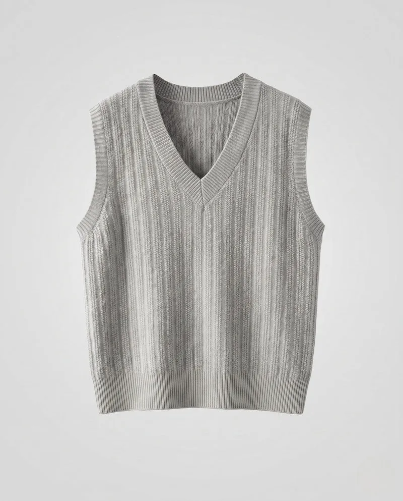 Damen Ärmellose Feinstrickweste mit V-Ausschnitt, feiner Rippenstruktur und kastiger Silhouette Nord Taschen