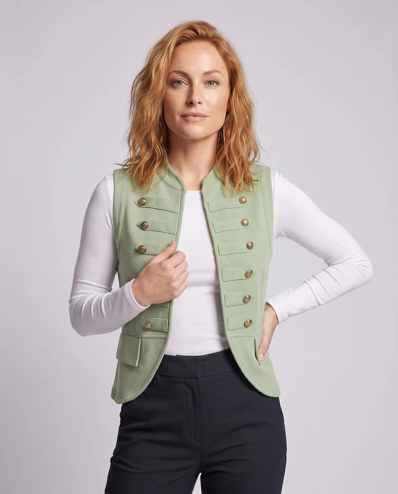 Damen Kurze Strickweste im Militärstil mit dekorativer Knopfleiste Nord Taschen