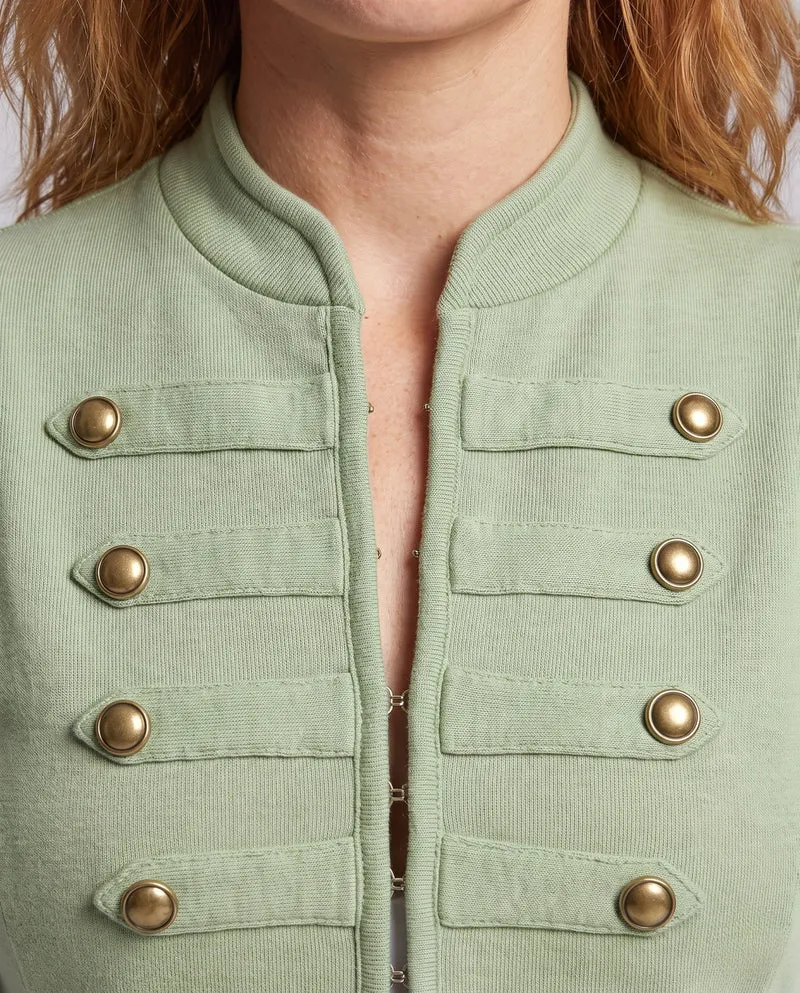 Damen Kurze Strickweste im Militärstil mit dekorativer Knopfleiste Nord Taschen