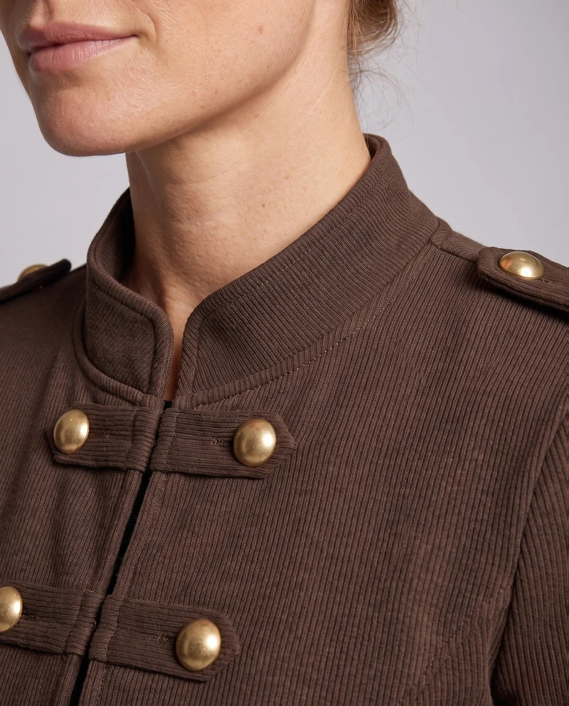 Damen Kurze Military-Jacke im Cropped-Schnitt mit Stehkragen und Zierknopfleiste Nord Taschen