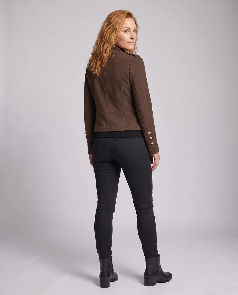 Damen Kurze Military-Jacke im Cropped-Schnitt mit Stehkragen und Zierknopfleiste Nord Taschen