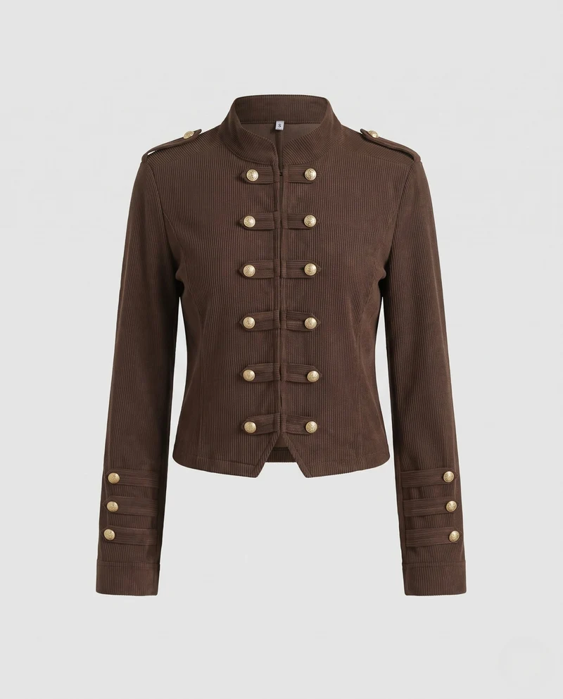 Damen Kurze Military-Jacke im Cropped-Schnitt mit Stehkragen und Zierknopfleiste Nord Taschen