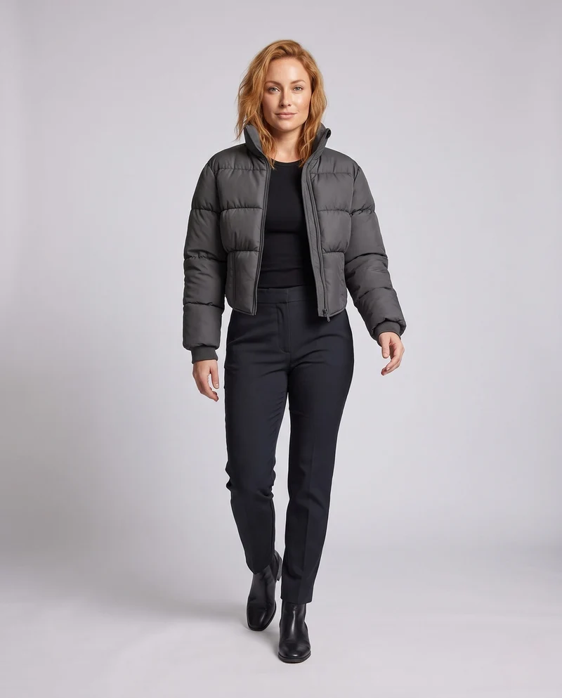 Damen kurze taillierte Steppjacke mit hohem Stehkragen und Korsettoptik Nord Taschen