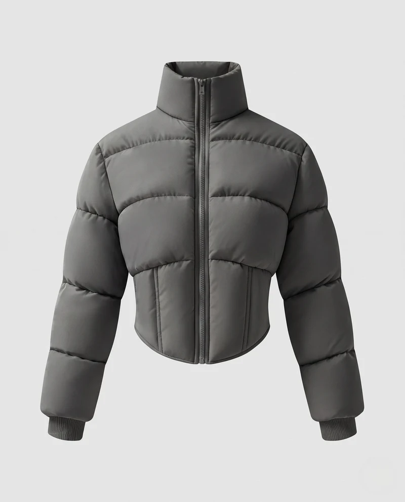 Damen kurze taillierte Steppjacke mit hohem Stehkragen und Korsettoptik Nord Taschen