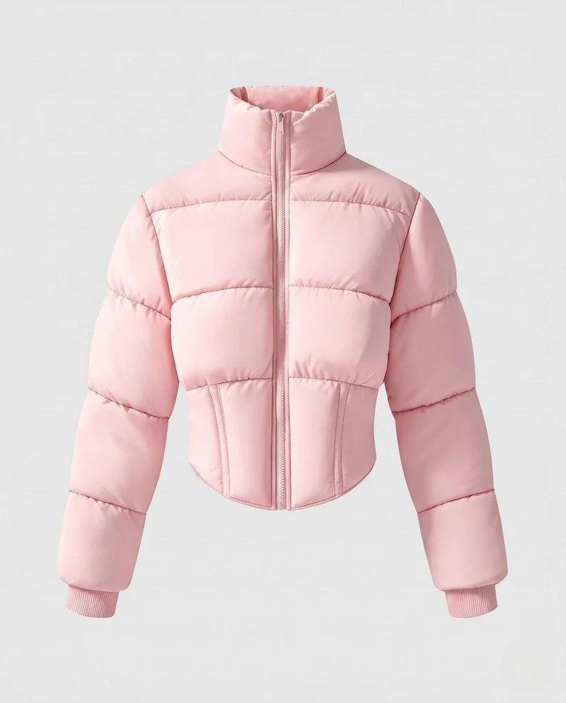 Damen kurze taillierte Steppjacke mit hohem Stehkragen und Korsettoptik Nord Taschen