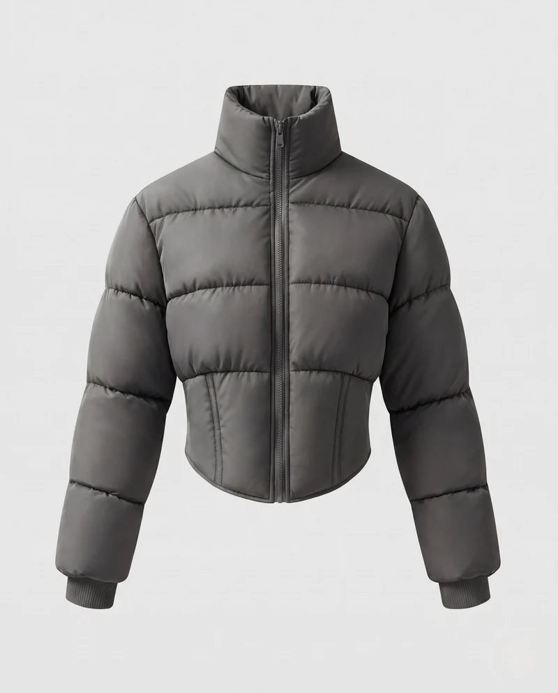 Damen kurze taillierte Steppjacke mit hohem Stehkragen und Korsettoptik Nord Taschen