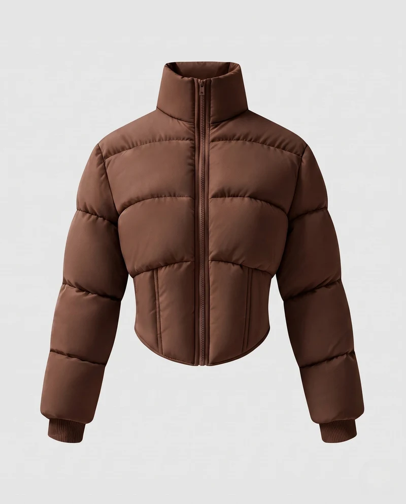 Damen kurze taillierte Steppjacke mit hohem Stehkragen und Korsettoptik Nord Taschen